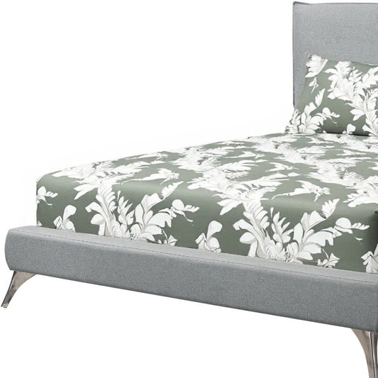 White Solid Wood Queen Upholstered Linen Bed Frame