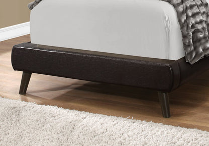 Brown Twin Tufted Upholstered Faux Leather Bed Frame