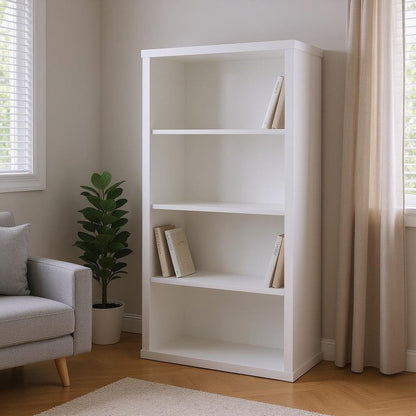 White Wood Adjustable Four Tier Bookcase