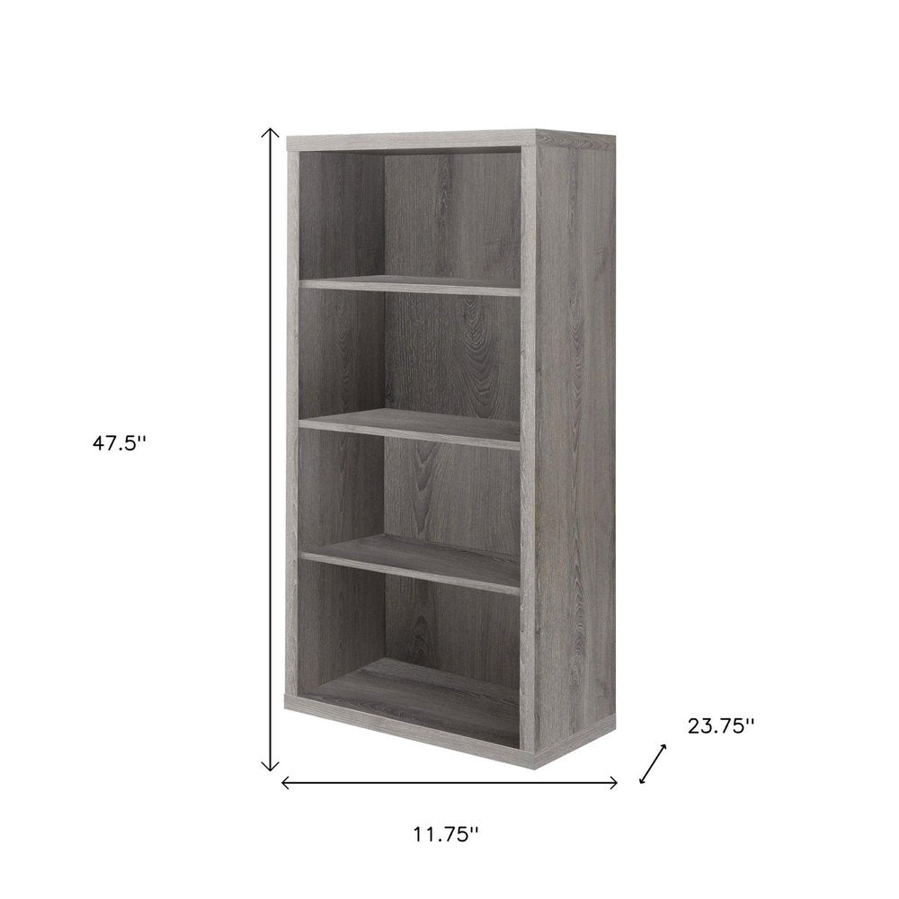 48" Taupe Distressed Wood Adjustable Four Tier Bookcase