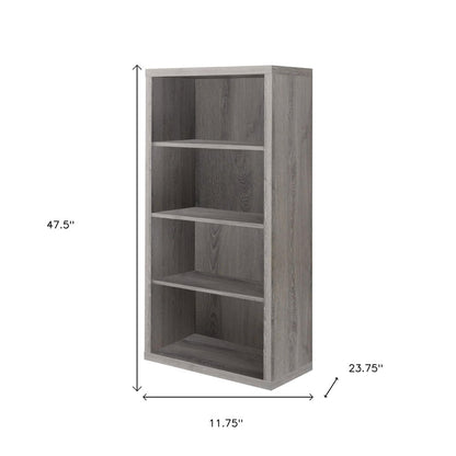 48" Taupe Distressed Wood Adjustable Four Tier Bookcase