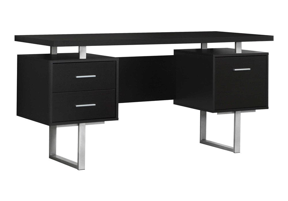 60" Black and Silver Computer Desk With Three Drawers