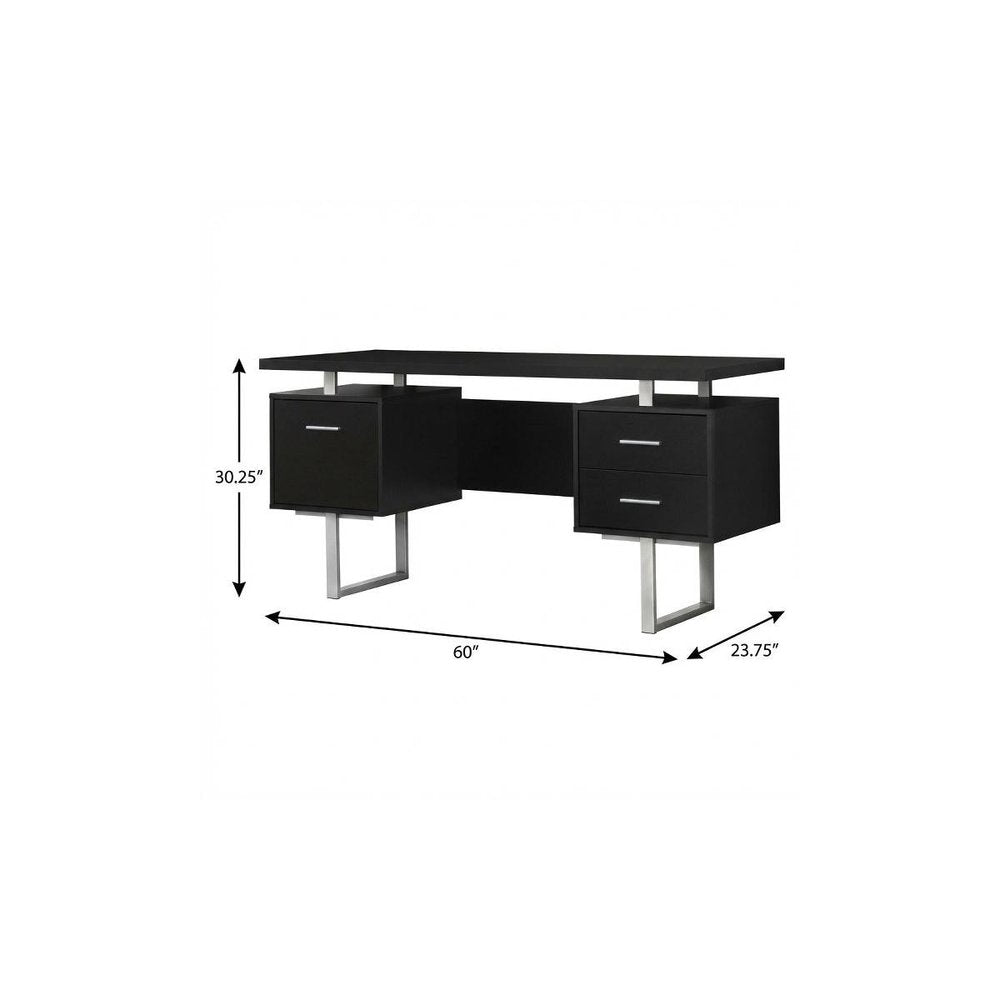 60" Black and Silver Computer Desk With Three Drawers