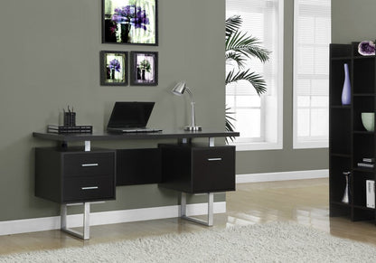60" Black and Silver Computer Desk With Three Drawers