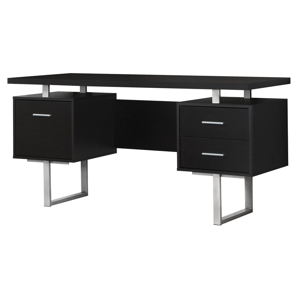 60" Black and Silver Computer Desk With Three Drawers