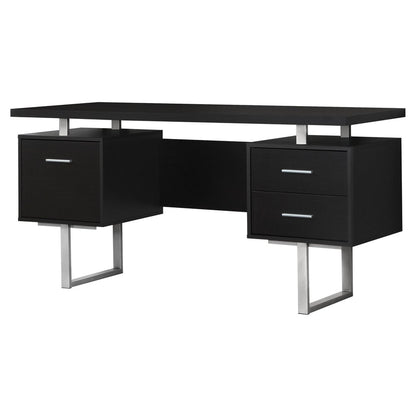 60" Black and Silver Computer Desk With Three Drawers