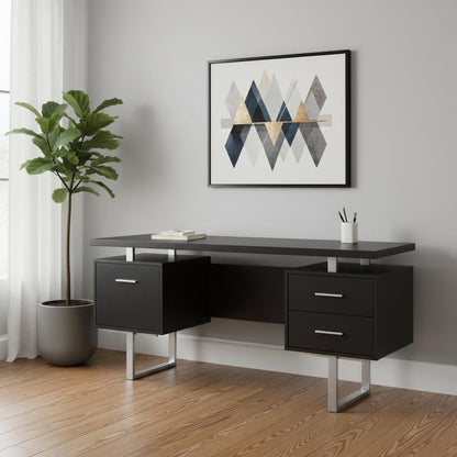 60" Black and Silver Computer Desk With Three Drawers
