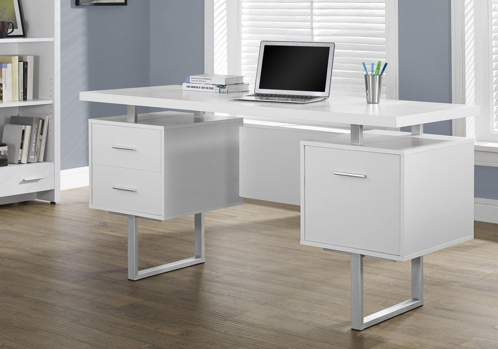 60" Black and Silver Computer Desk With Three Drawers