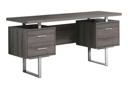 24" Brown and Silver Computer Desk With Three Drawers