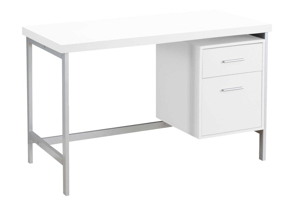 47" White and Silver Computer Desk With Two Drawers