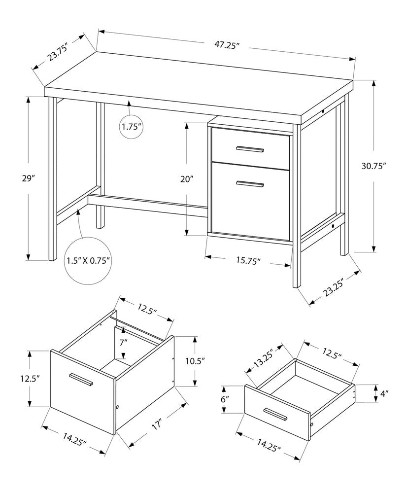 47" White and Silver Computer Desk With Two Drawers