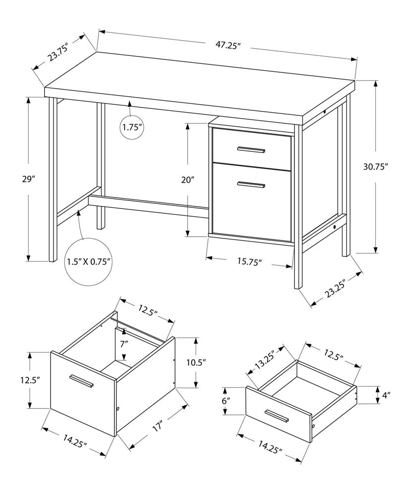 47" White and Silver Computer Desk With Two Drawers
