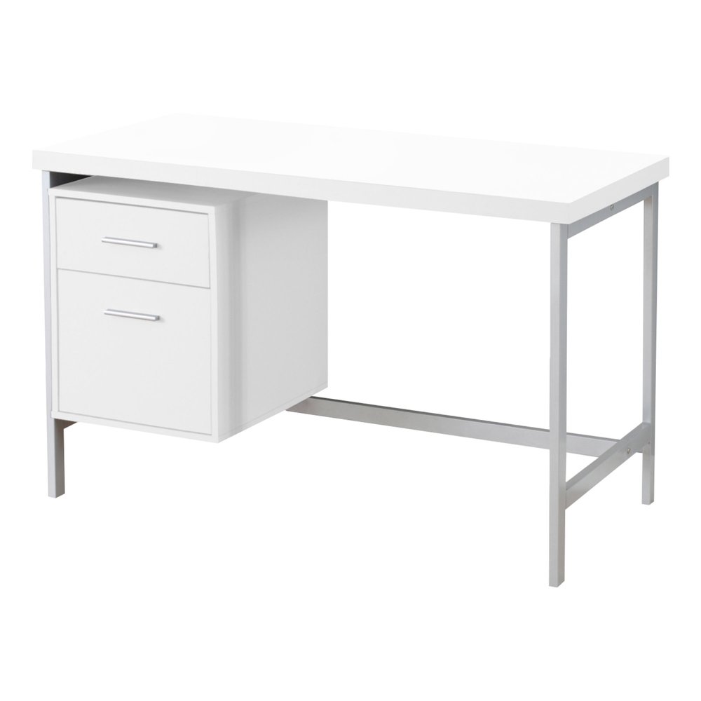 47" White and Silver Computer Desk With Two Drawers