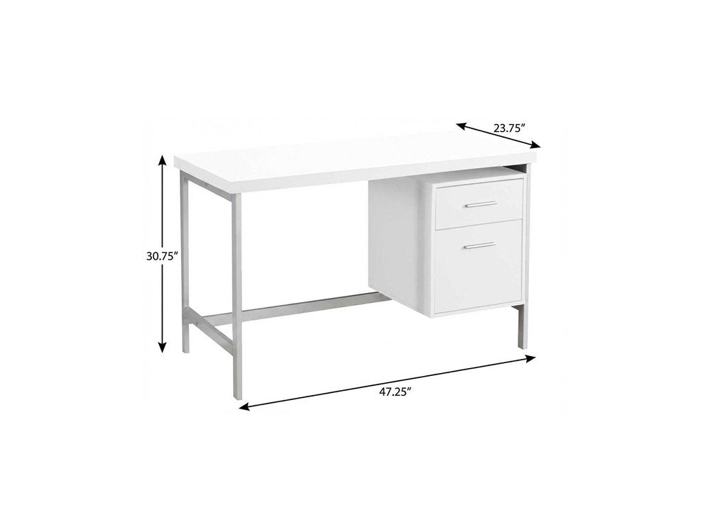 47" White and Silver Computer Desk With Two Drawers