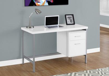 47" White and Silver Computer Desk With Two Drawers