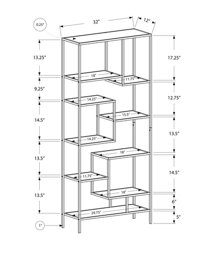 72" Silver And Clear Metal and Glass Nine Tier Etagere Bookcase