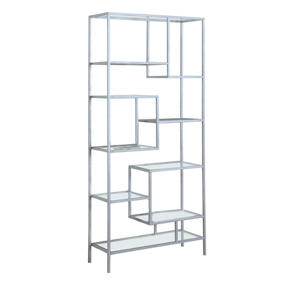 72" Silver And Clear Metal and Glass Nine Tier Etagere Bookcase