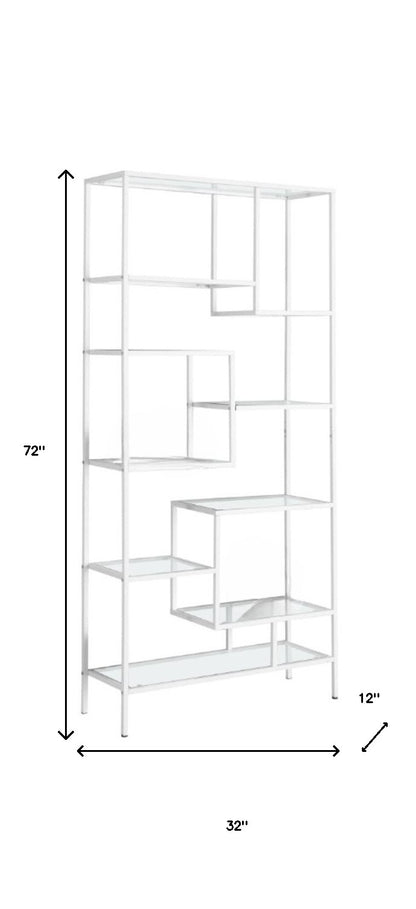 72" Silver And Clear Metal and Glass Nine Tier Etagere Bookcase