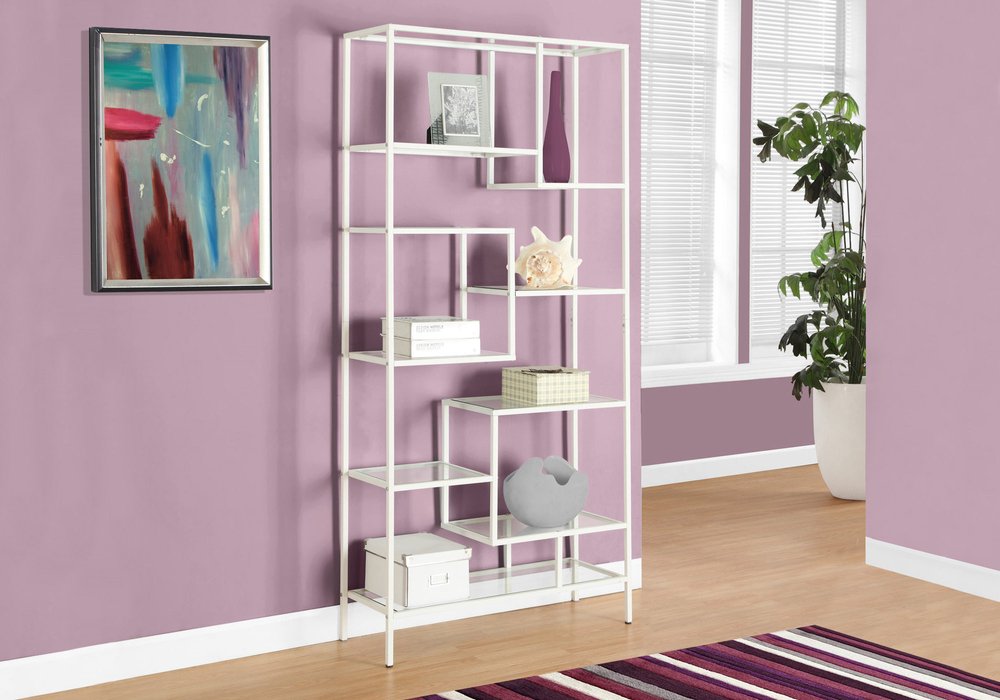 72" Silver And Clear Metal and Glass Nine Tier Etagere Bookcase