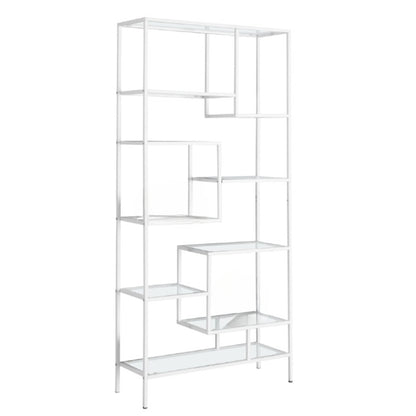 72" Silver And Clear Metal and Glass Nine Tier Etagere Bookcase