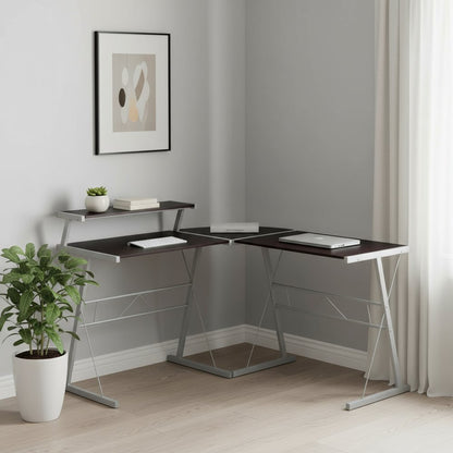 48" Dark Brown and Silver L Shape Computer Desk