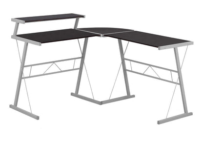 48" Dark Brown and Silver L Shape Computer Desk