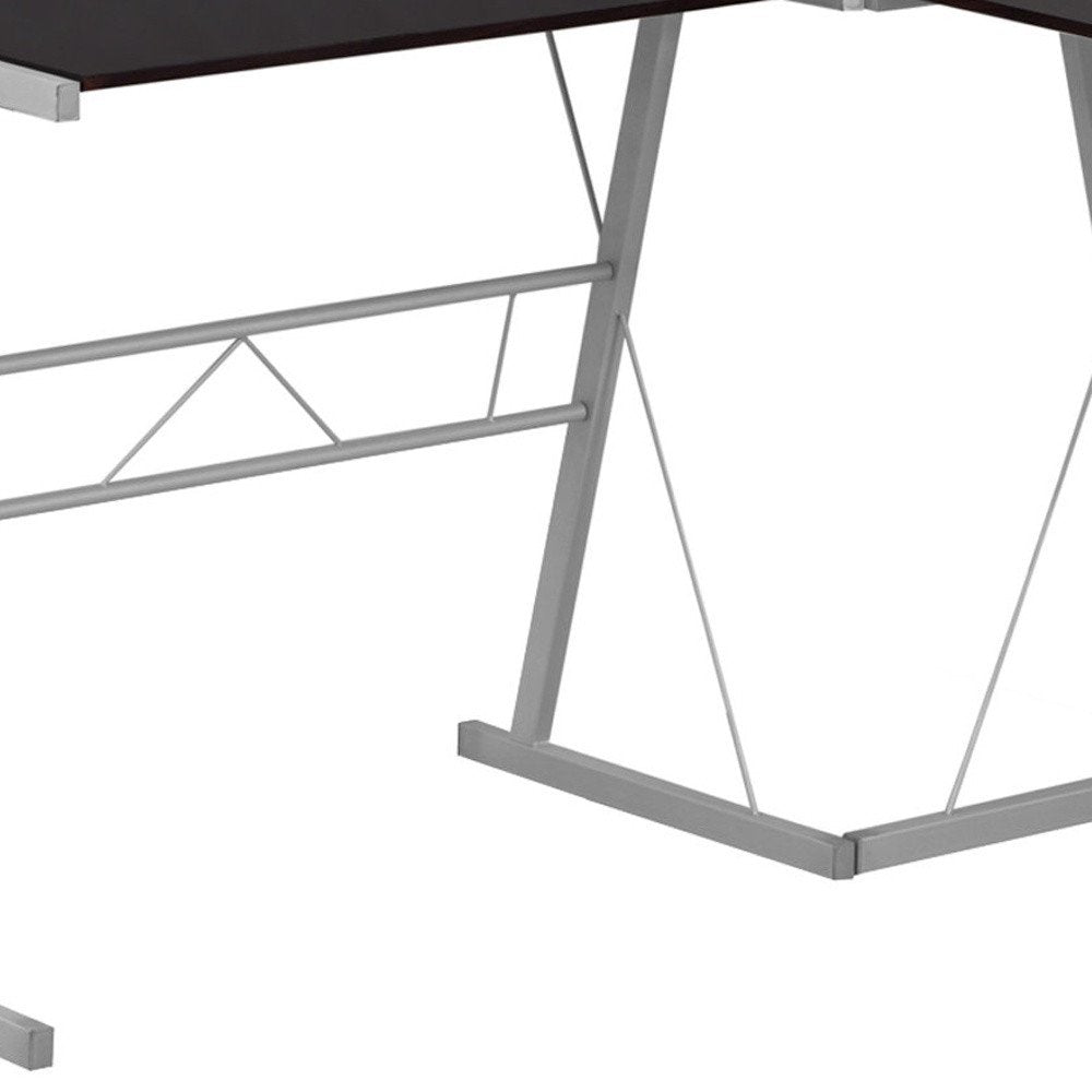 48" Dark Brown and Silver L Shape Computer Desk