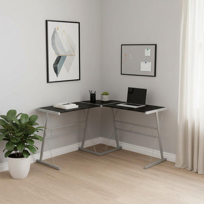 18" Dark Brown and Silver L Shape Computer Desk