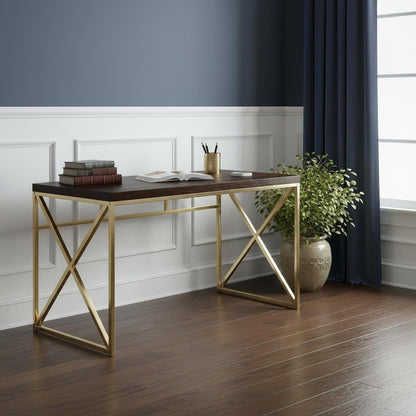 47" Espresso and Gold Writing Desk