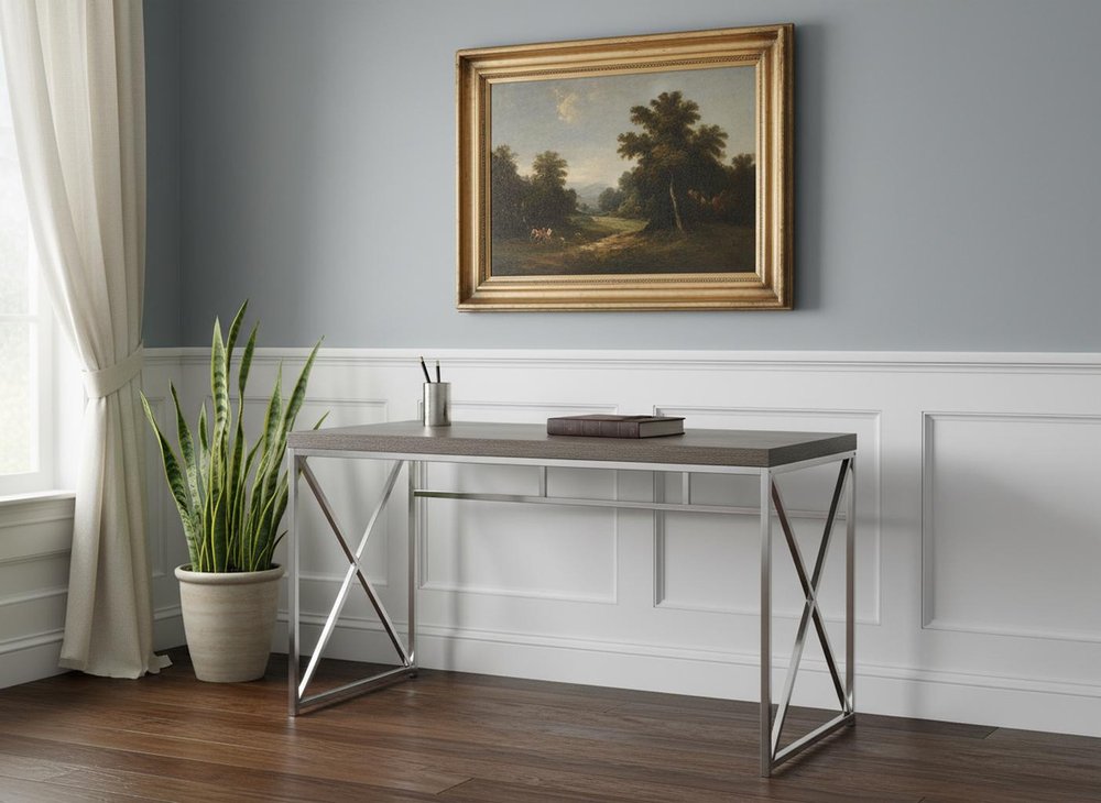 47" Taupe and Silver Computer Desk