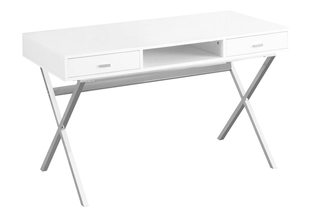 47" White and Silver Computer Desk With Two Drawers