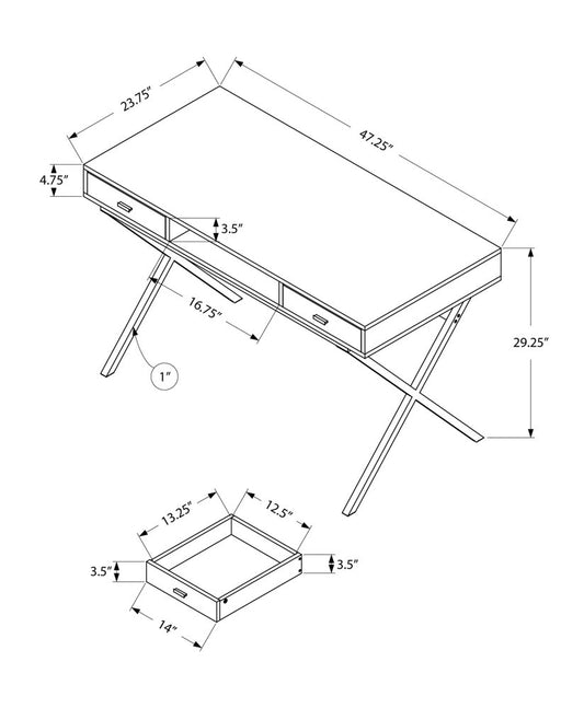47" White and Silver Computer Desk With Two Drawers