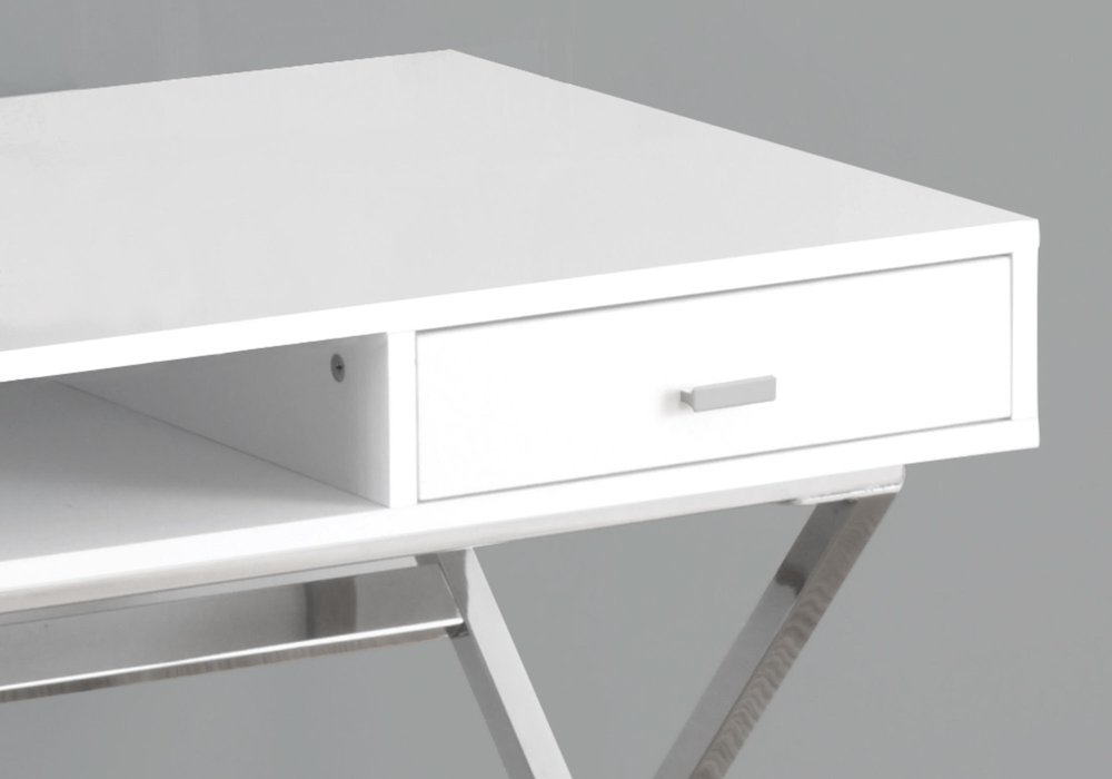 47" White and Silver Computer Desk With Two Drawers