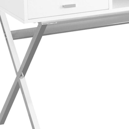 47" White and Silver Computer Desk With Two Drawers