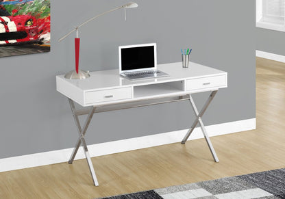 24" White and Silver Computer Desk With Two Drawers