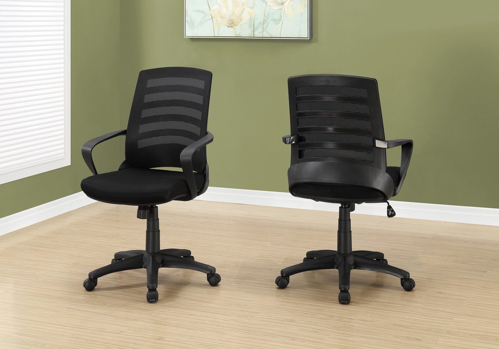 Black Polyester Seat Swivel Adjustable Task Chair Mesh Back Plastic Frame