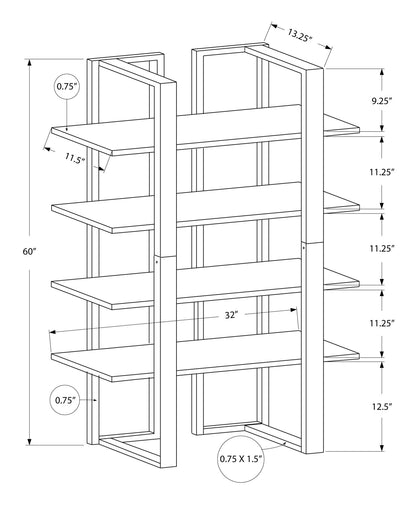 Espresso Metal Four Tier Bookcase
