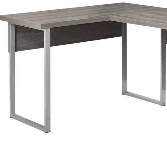 79" Taupe and Silver L Shape Computer Desk With Two Drawers
