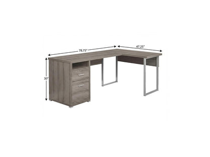79" Taupe and Silver L Shape Computer Desk With Two Drawers