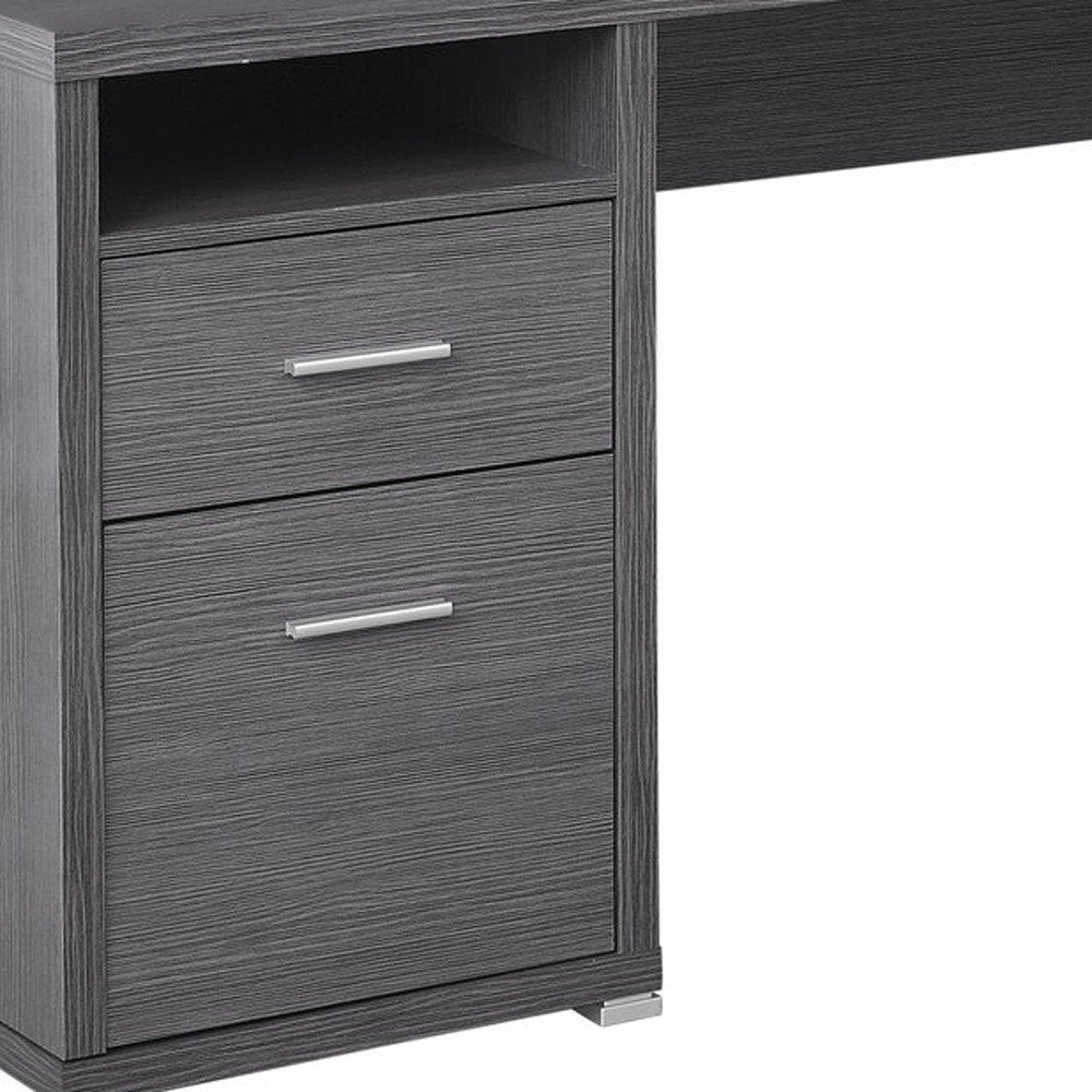 79" Taupe and Silver L Shape Computer Desk With Two Drawers