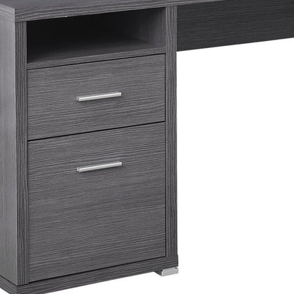 79" Taupe and Silver L Shape Computer Desk With Two Drawers