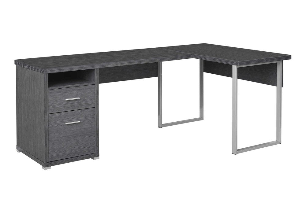 79" Taupe and Silver L Shape Computer Desk With Two Drawers