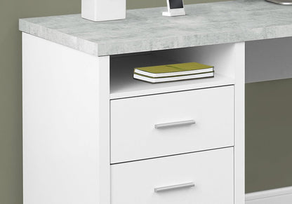 47" Taupe and Silver L Shape Computer Desk With Two Drawers