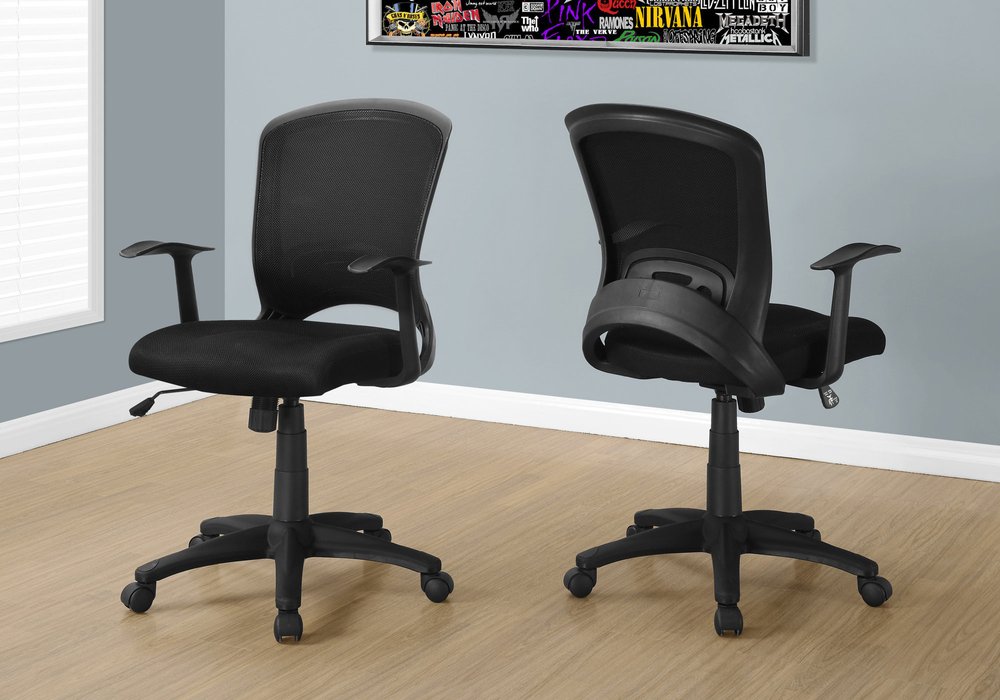 Black Polyester Seat Swivel Adjustable Task Chair Mesh Back Plastic Frame