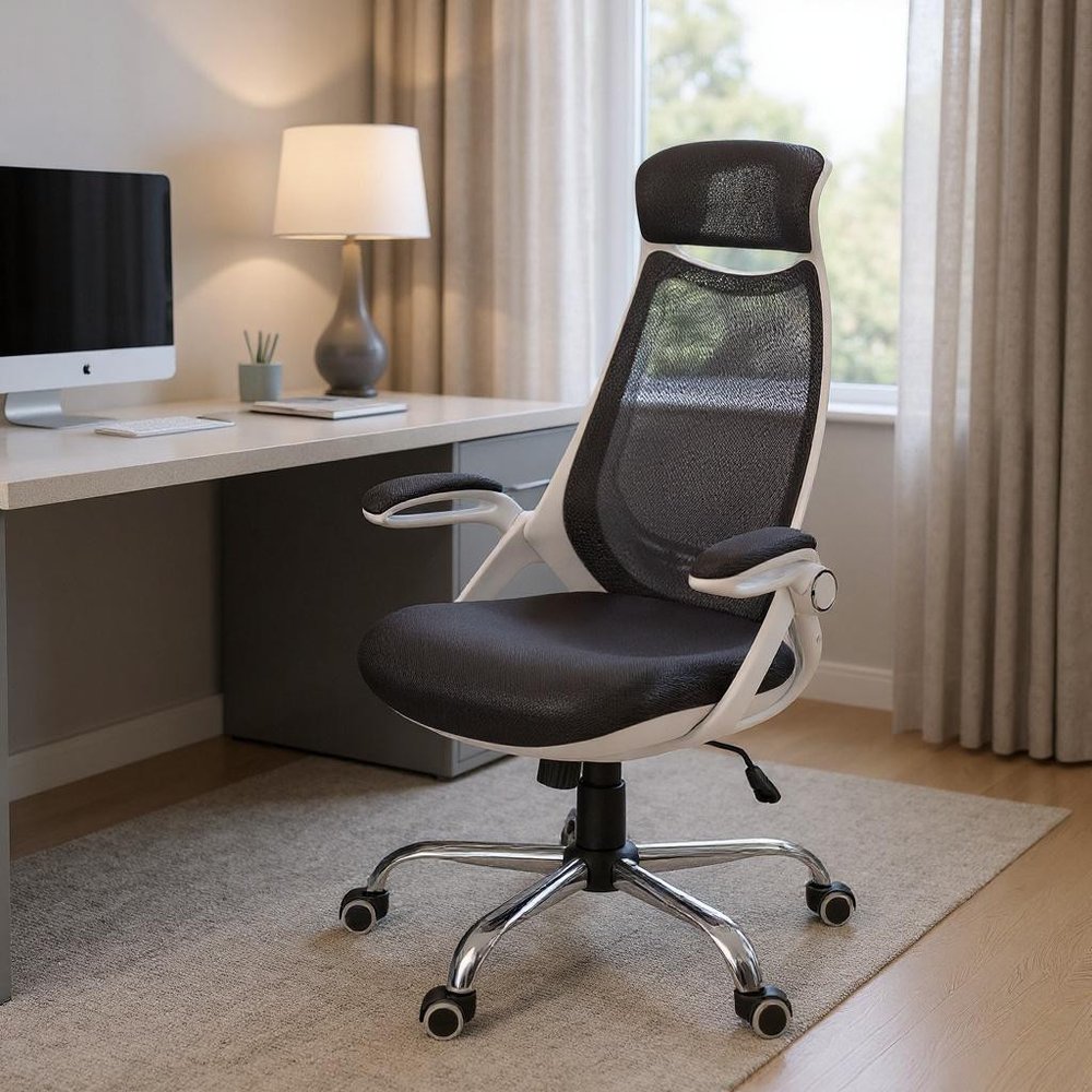 Black Polyester Seat Swivel Adjustable Executive Chair Mesh Back Plastic Frame