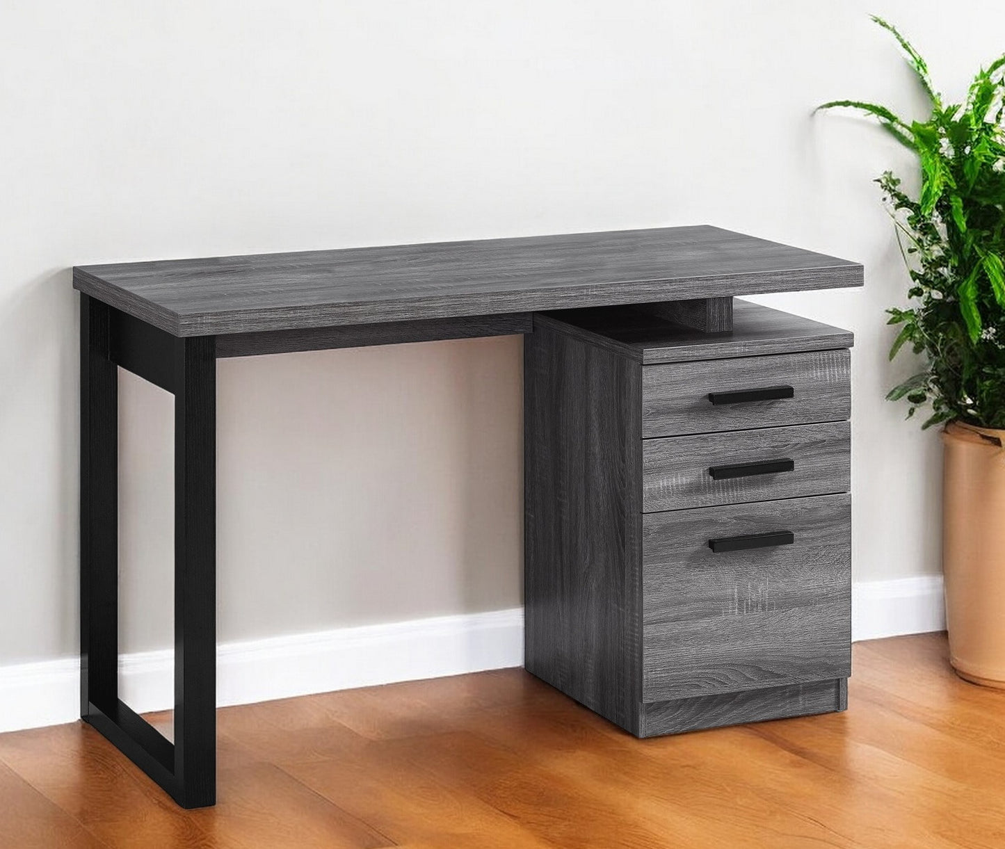 63" Brown L Shape Computer Desk With Eight Drawers