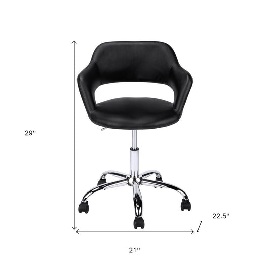 Black and Silver Adjustable Swivel Faux Leather Rolling Office Chair
