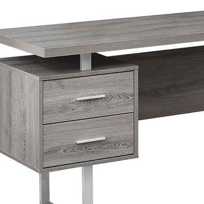 71" Gray and Silver L Shape Computer Desk With Three Drawers