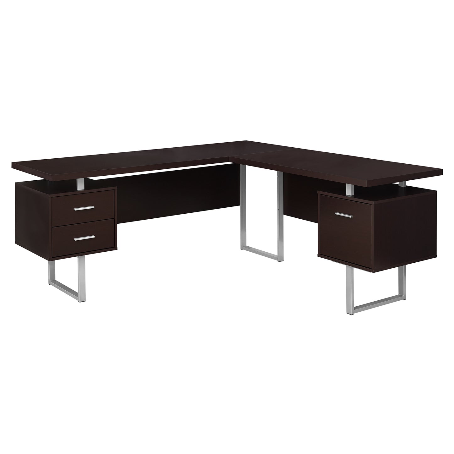 71" Taupe and Silver L Shape Computer Desk With Three Drawers