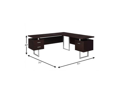 71" Gray and Silver L Shape Computer Desk With Three Drawers